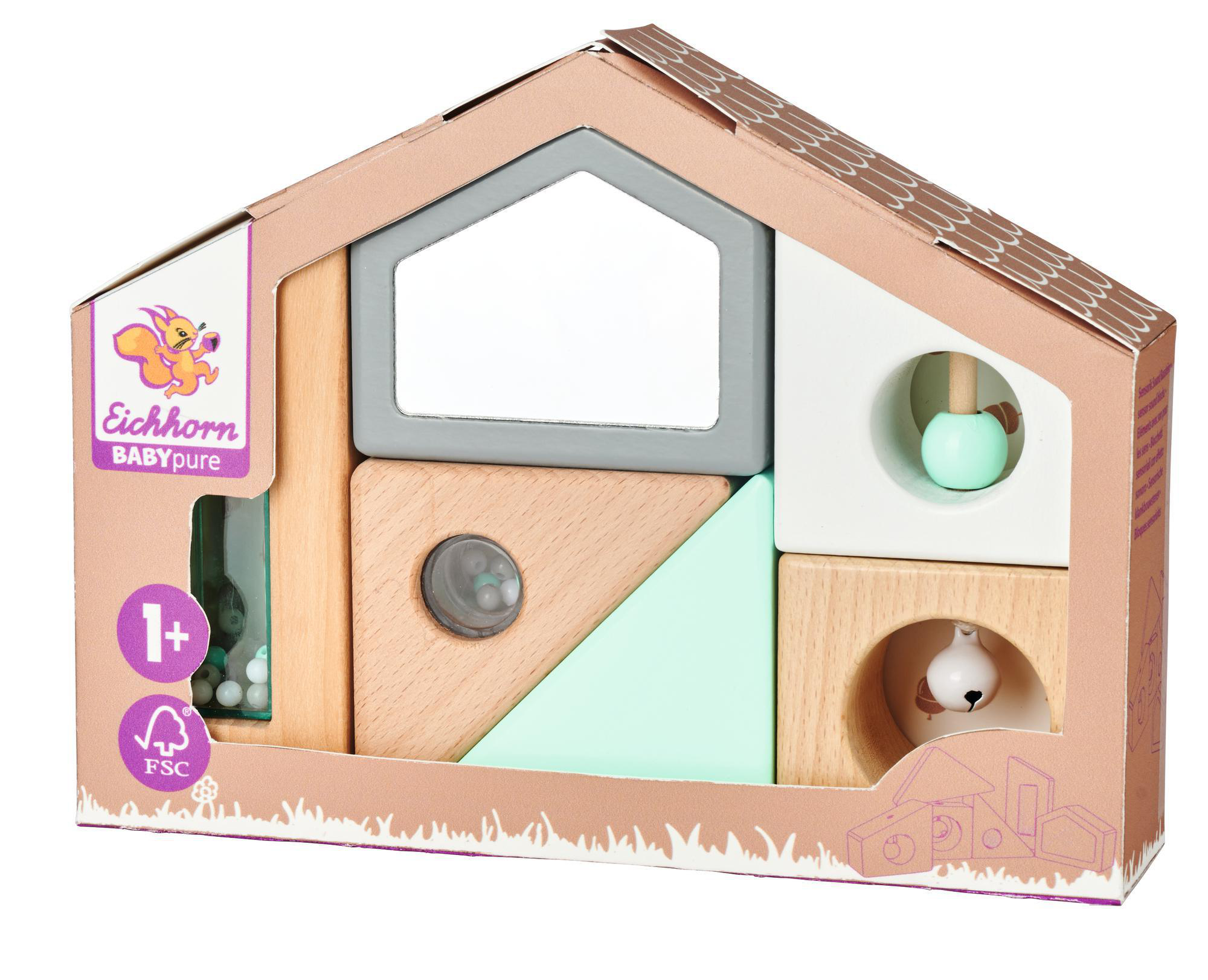 EICHHORN BabyPure, Sensorik Soundbausteine Holzspielzeugset Naturfarben/Pastellfarben