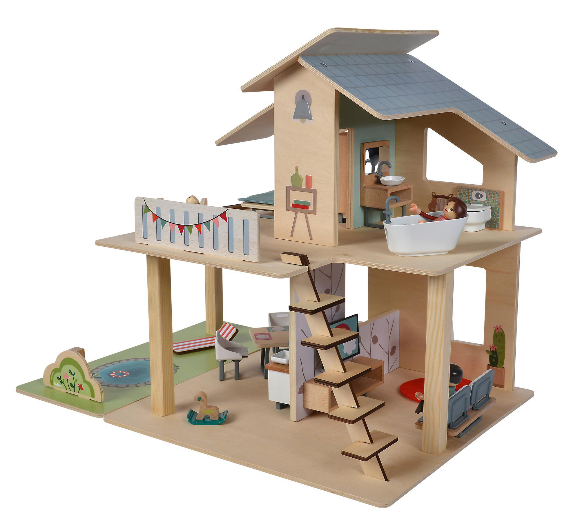 EICHHORN Puppenhaus mit Möbeln Holzspielset Mehrfarbig