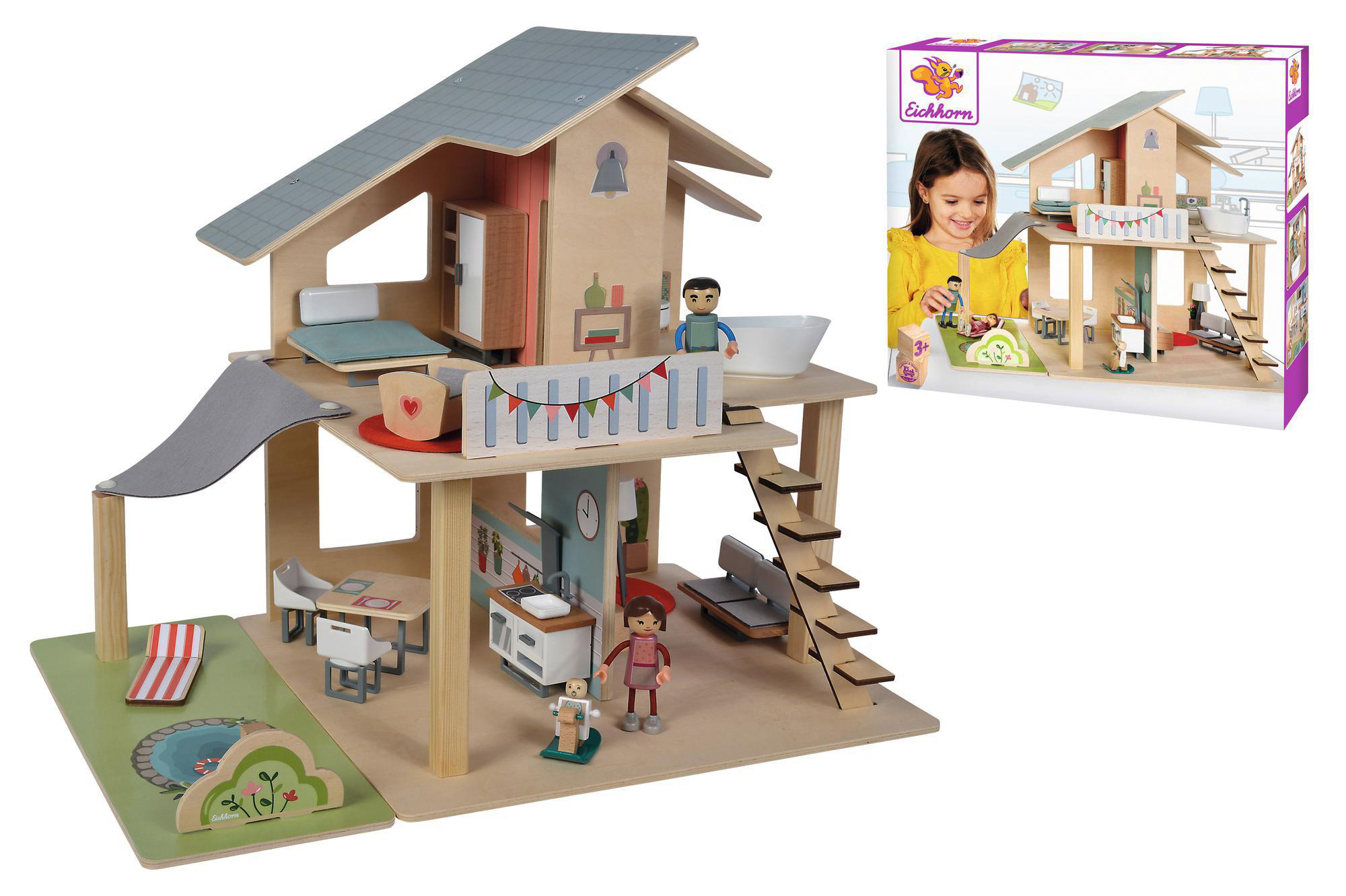 EICHHORN Puppenhaus mit Möbeln Holzspielset Mehrfarbig