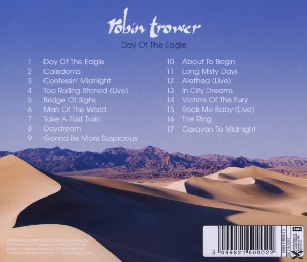 Robin Trower album hátulja. Fehér betűkkel, sivatagi jelenet háttérrel és számokkal.