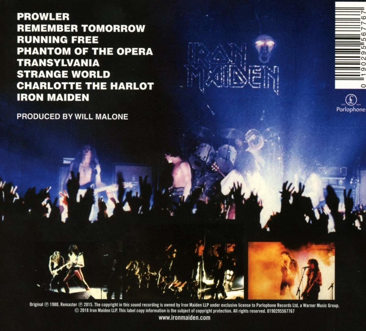 Album-Cover mit Songliste, Bandlogo und Live-Aufnahmen von Iron Maiden.
