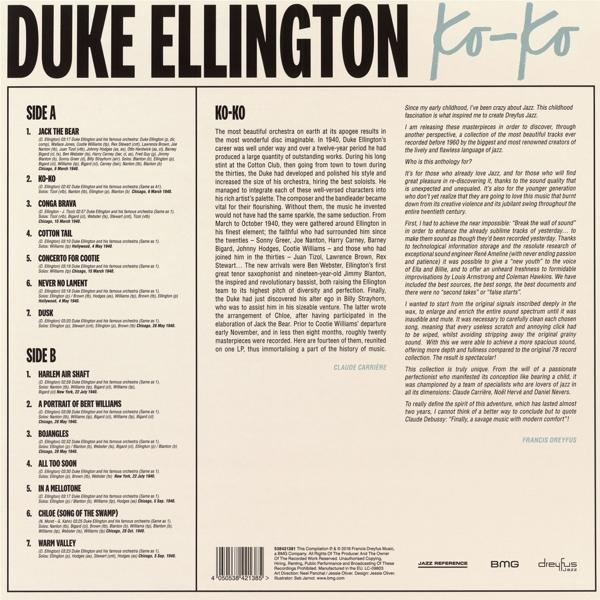 Duke Ellington Ko-Ko című albumának borítója. Szöveget és képeket tartalmaz fehér háttéren.