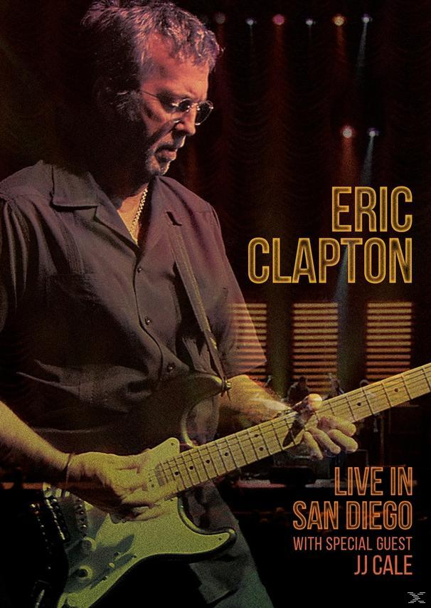 Albumcover von Eric Clapton, der auf der Bühne Gitarre spielt. Text: 'Live in San Diego', mit JJ Cale.