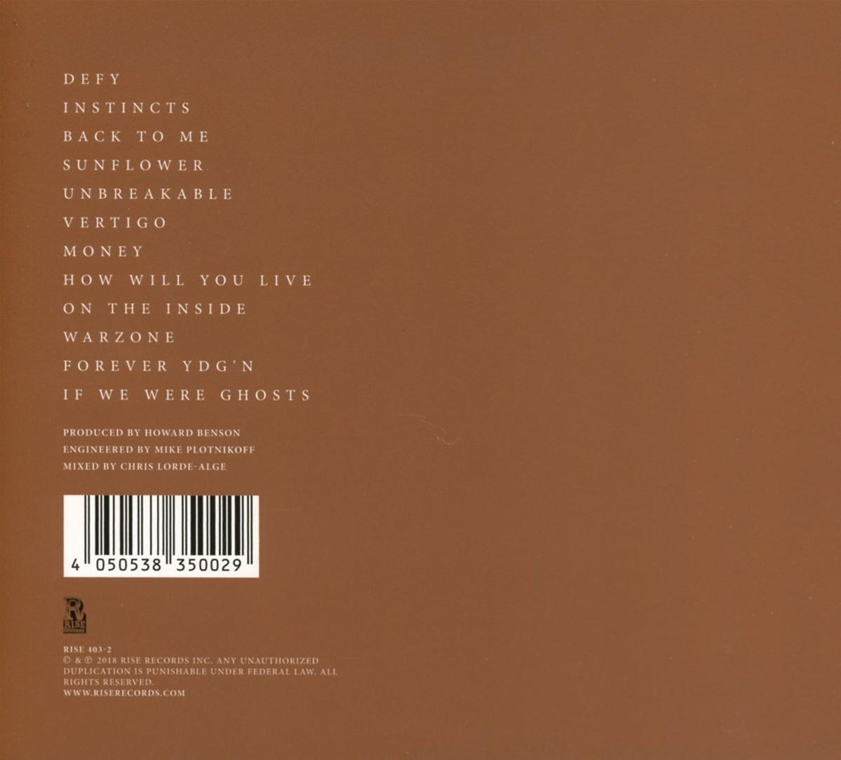 Album-Rückseite mit Titelliste und Credits. Brauner Hintergrund mit weißem Text.