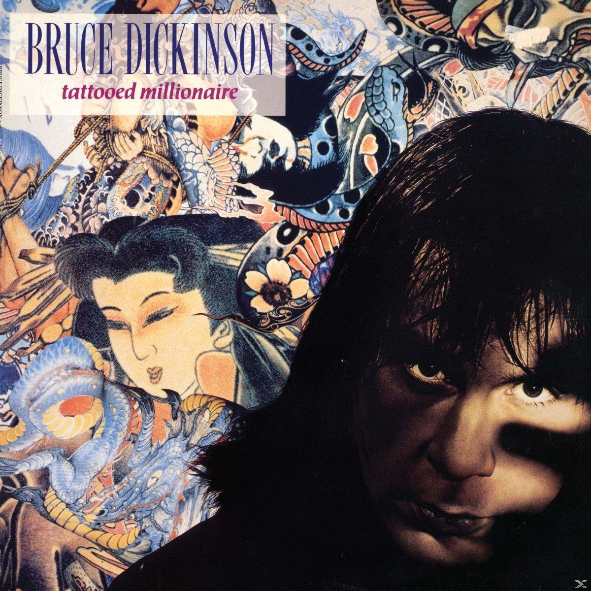 Bruce Dickinson album borítója, közeli képpel és színes japán művészeti háttérrel.