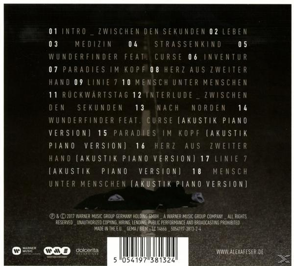 Album-Trackliste mit Titeln und Katalognummern auf schwarzem Hintergrund.
