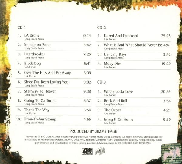 CD-Cover mit Titellisten: LA Drone, Immigrant Song, Heartbreaker, Black Dog und mehr.