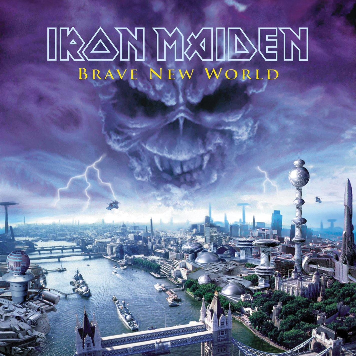 Iron Maiden album borítója. Egy koponya egy város felett, viharos lila égbolttal.