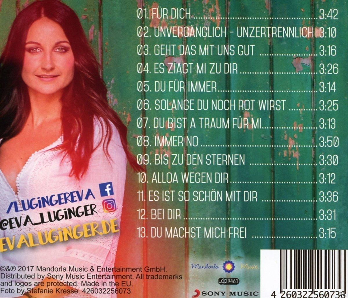 Frau mit roten Haaren auf CD-Cover. Text listet Songtitel auf Deutsch. Facebook- und Instagram-Logo.