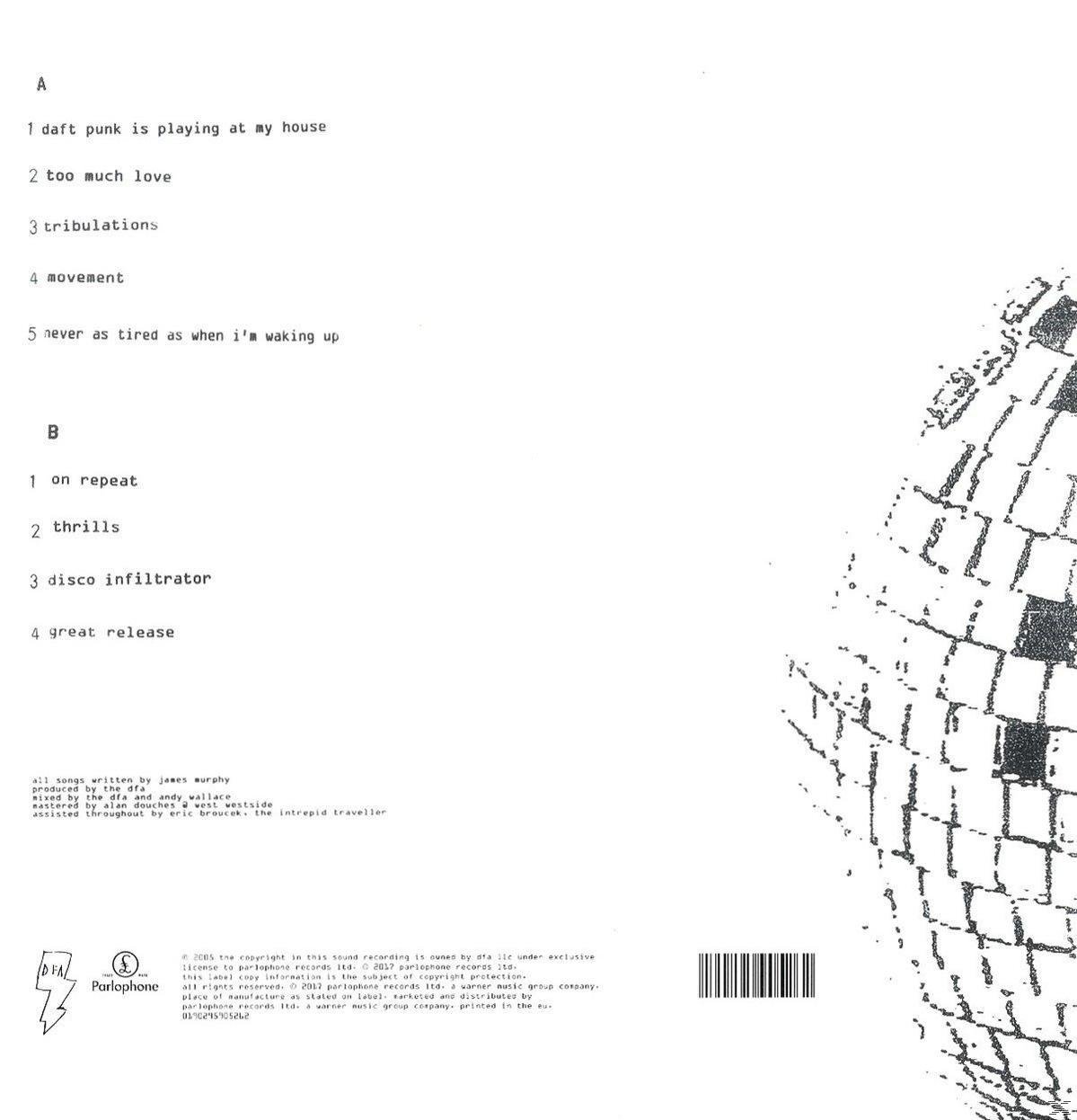 Album belső ujjának számlistával és szerzői jogi információkkal. Fehér háttér, fekete szöveg.