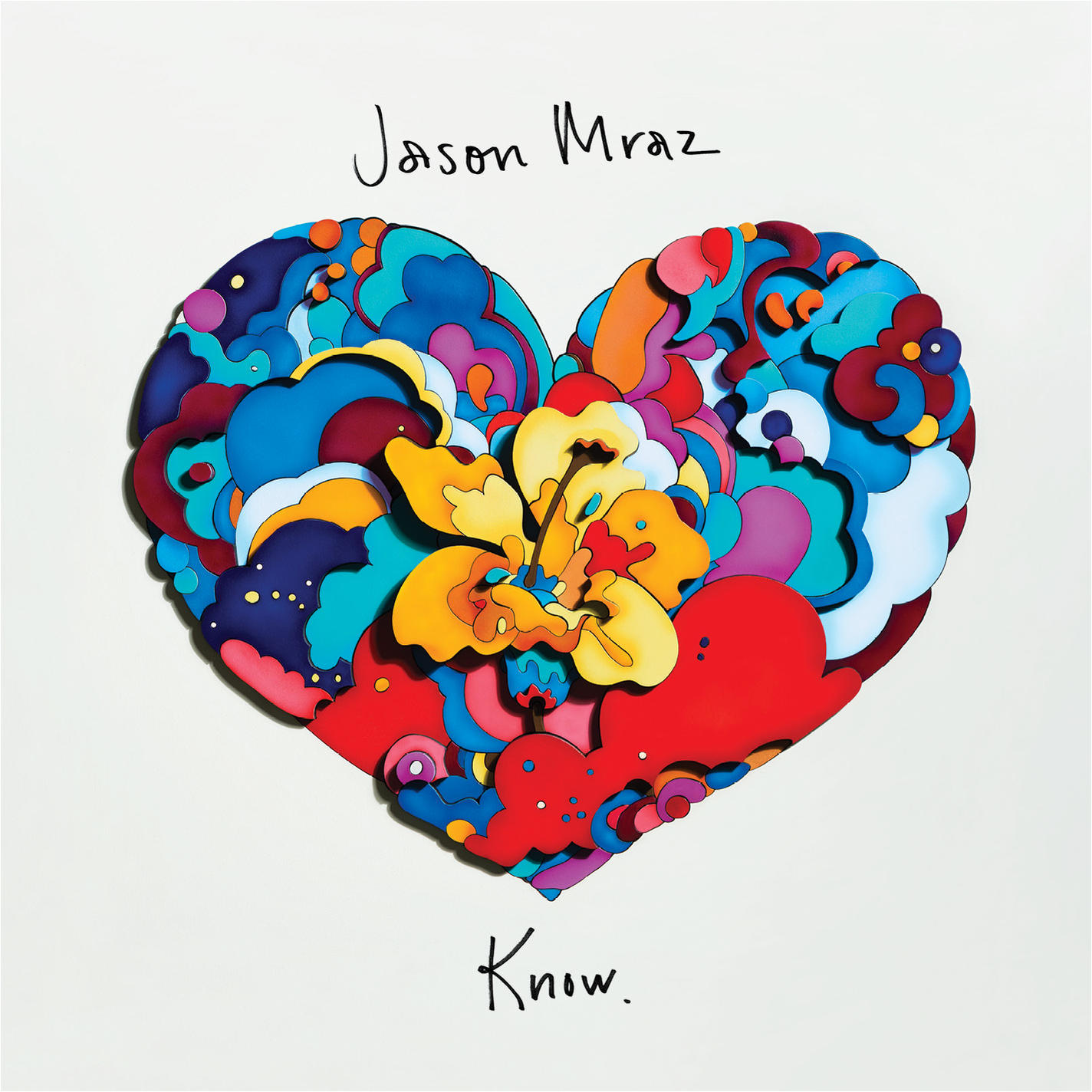 Kleurrijke abstracte hartvorm met de naam van Jason Mraz.