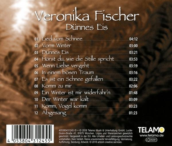 Albumcover mit Songlistentext von Veronika Fischer. Brauner Hintergrund mit Text und Zahlen.