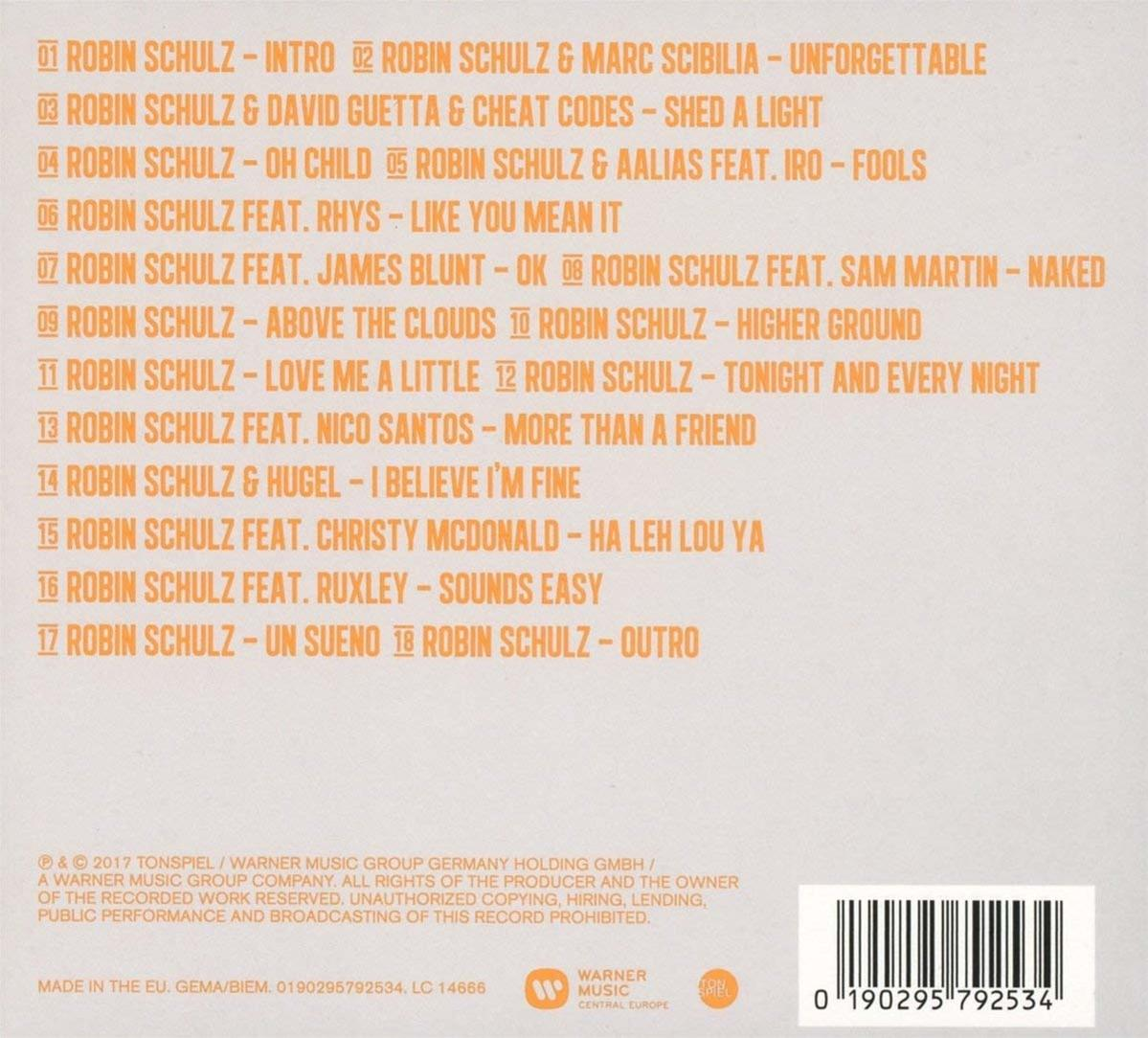 Dos de l'album, liste des pistes. Texte sur fond clair avec code-barres en bas.