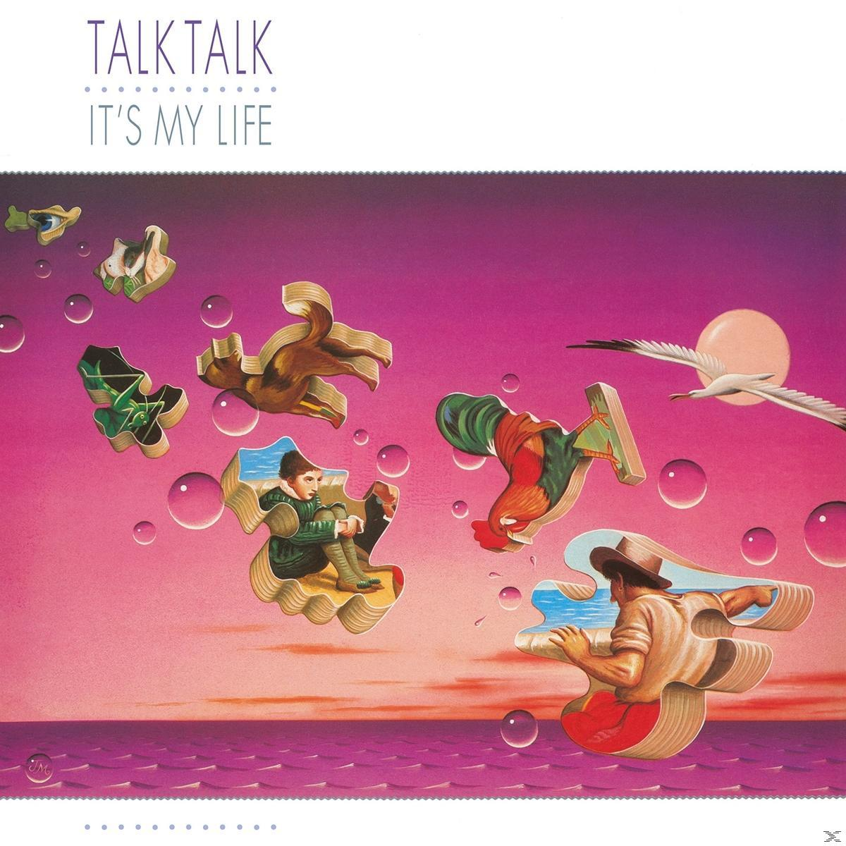 Albumcover mit abstrakten Figuren in pinkem Himmel, Text: Talk Talk, It's My Life.