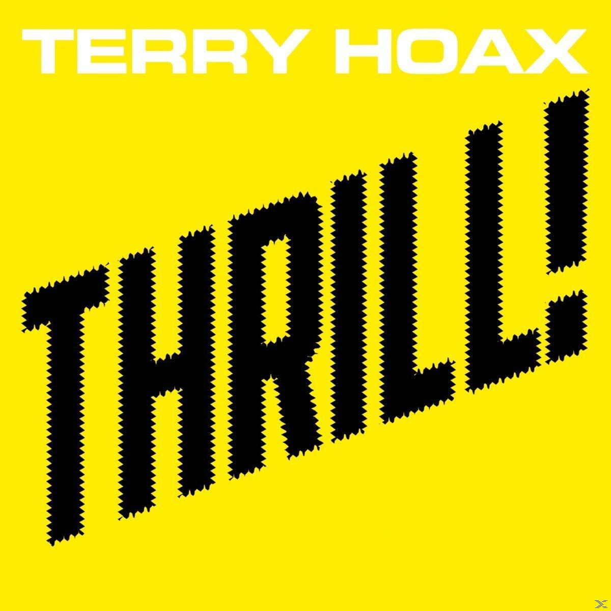 Gelber Hintergrund mit schwarzem Text 'THRILL!' und 'TERRY HOAX' oben.