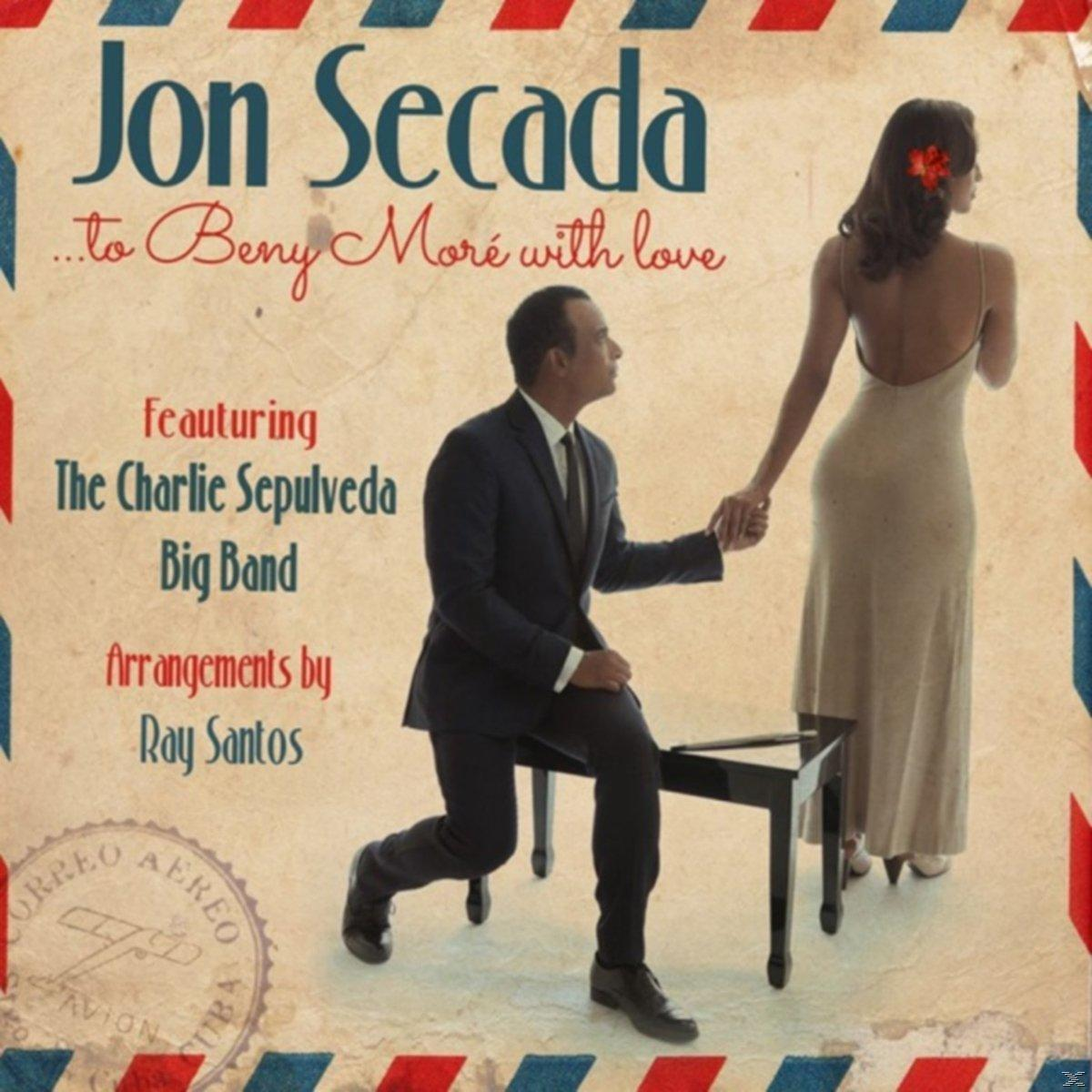 Album borító, Jon Secada, férfi térdel egy nő előtt, szöveg vintage háttéren.