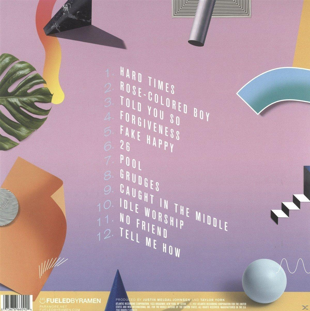 Album hátlapja számlistával lila és rózsaszín háttéren, geometriai formákkal.