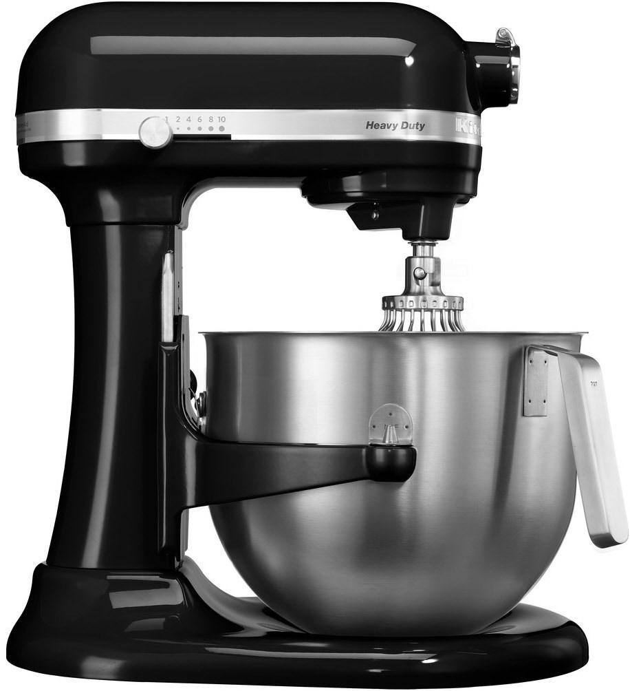 Schwarzer KitchenAid-Mixer mit Edelstahlschüssel.