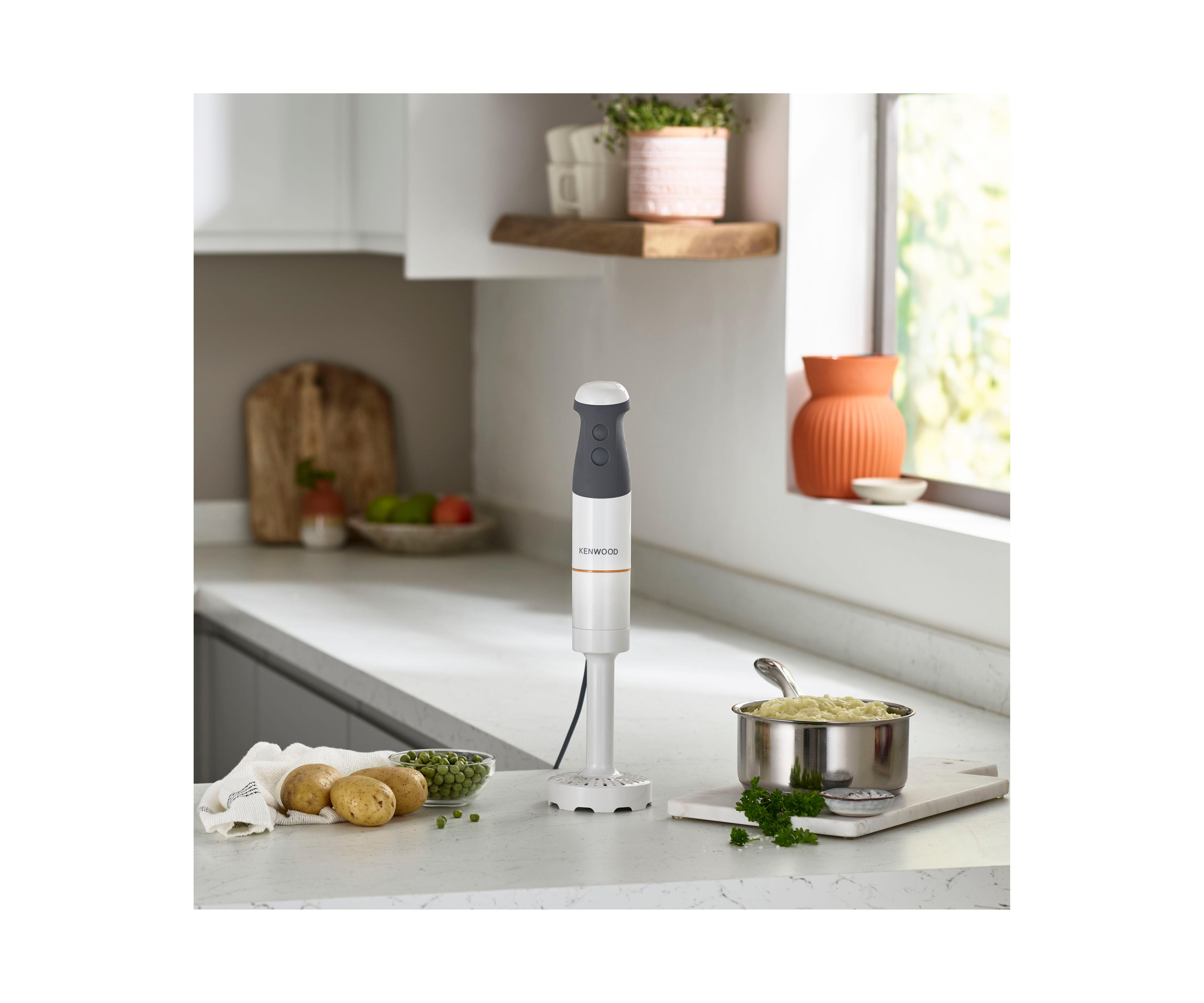 KENWOOD Triblade XL HBM40.006WH Pürierstab mit Zubehör-Set, Turbofunktion, Stabmixer Weiß/Grau (850 Watt, 700 ml Mix- und Messbecher)