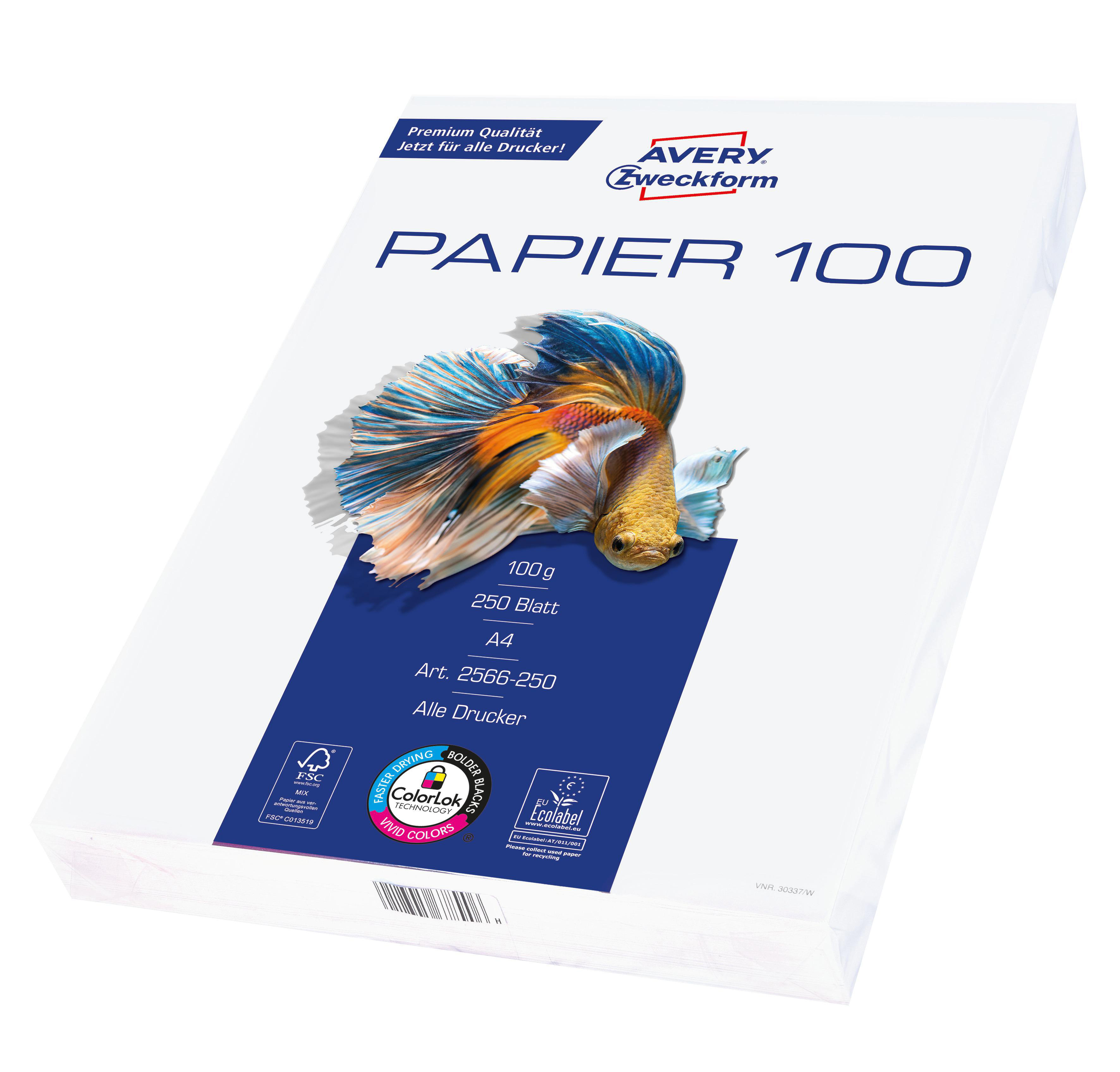 AVERY ZWECKFORM 2566-250, hochweiß, 100 g/m², Drucker- und Kopierpapier 210 x 297 mm 210 x 297 mm A4 250 Blatt