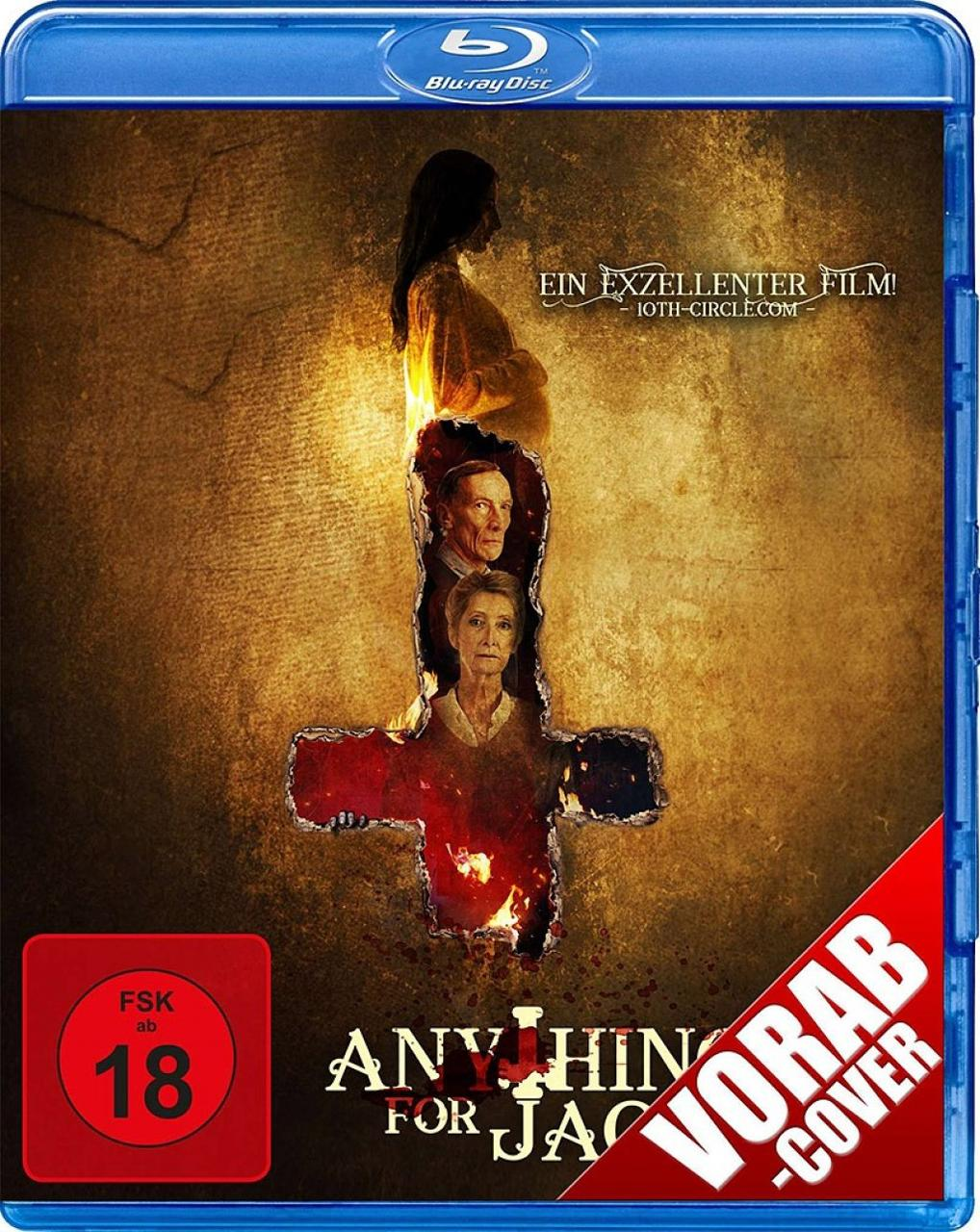 Filmcover. Brennendes Kreuz mit Personen. Text: Anything for Jackson.