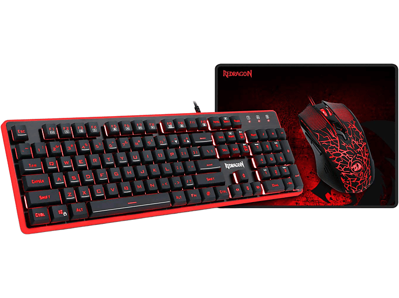 REDRAGON S107 RGB gamer csomag, K509 magyar kiosztású billentyűzet, M608 egér, P016 egérpad