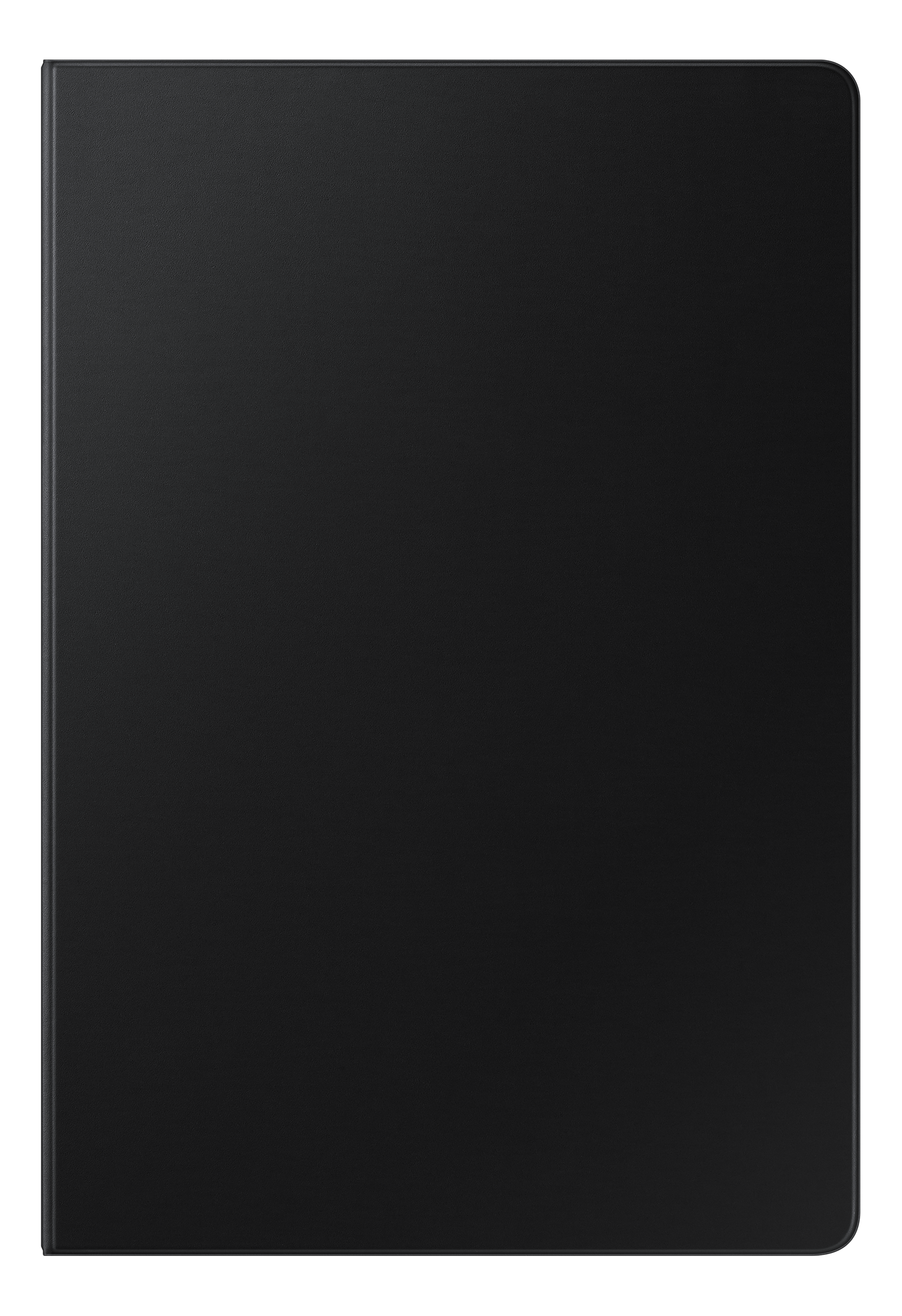 Housse de tablette noire, rectangulaire, aspect cuir. La housse est fermée.