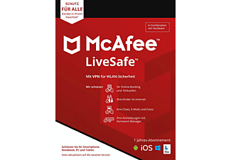 McAfee LiveSafe Attach für alle Geräte in einem Haushalt + VPN für 5 Geräte, 1 Jahr, Code in a Box - [Multiplattform]