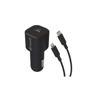 Cargador USB para coche - Muvit MCPAK0045, Lightning, USB-C, Universal, 20W, 2.4A, Negro + Cable USB-C