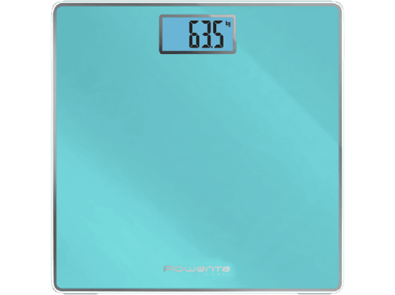 Báscula de baño - Rowenta Classic BS1503, 160 kg, Vidrio, Pantalla iluminada, Apagado automático, Turquesa