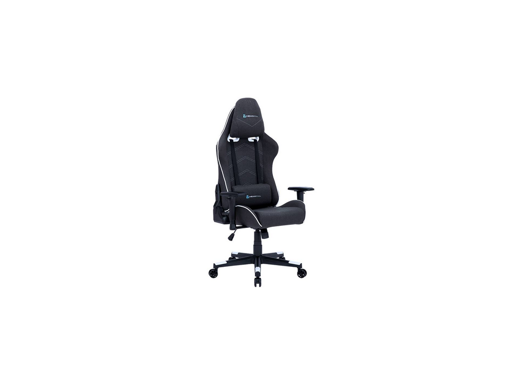 Silla gamer. La silla es negra y blanca.