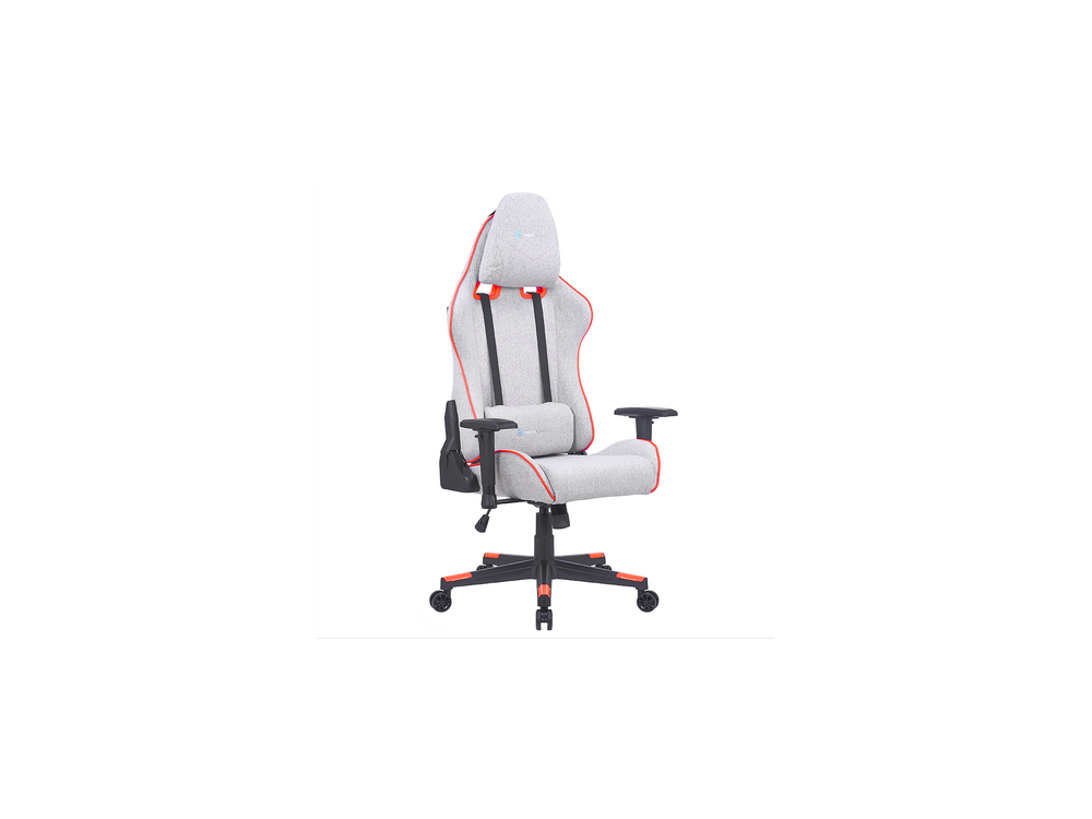 Silla gaming - Newskill Kitsune Zephyr, Reposabrazos 2D, 150 kg, Tela, Ruedas de nylon, Gris Daytona y Rojo