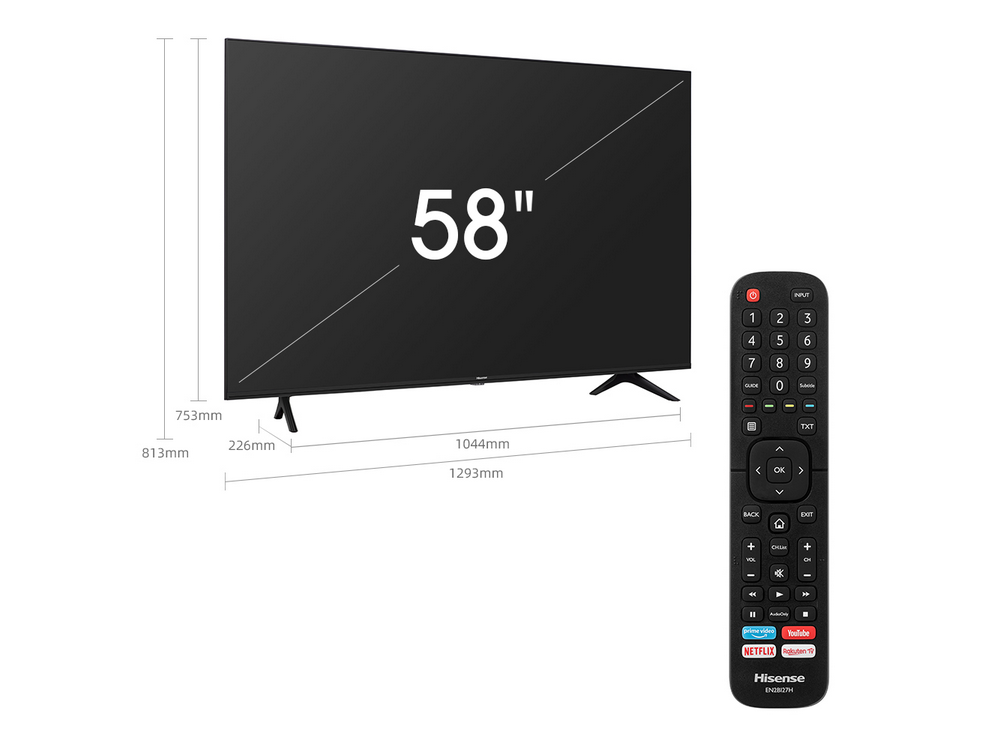 TV LED 58" - Hisense 58A7100F, UHD 4K, HLG, HDR10, Modo Juego, Dolby Vision, Control por voz, Negro