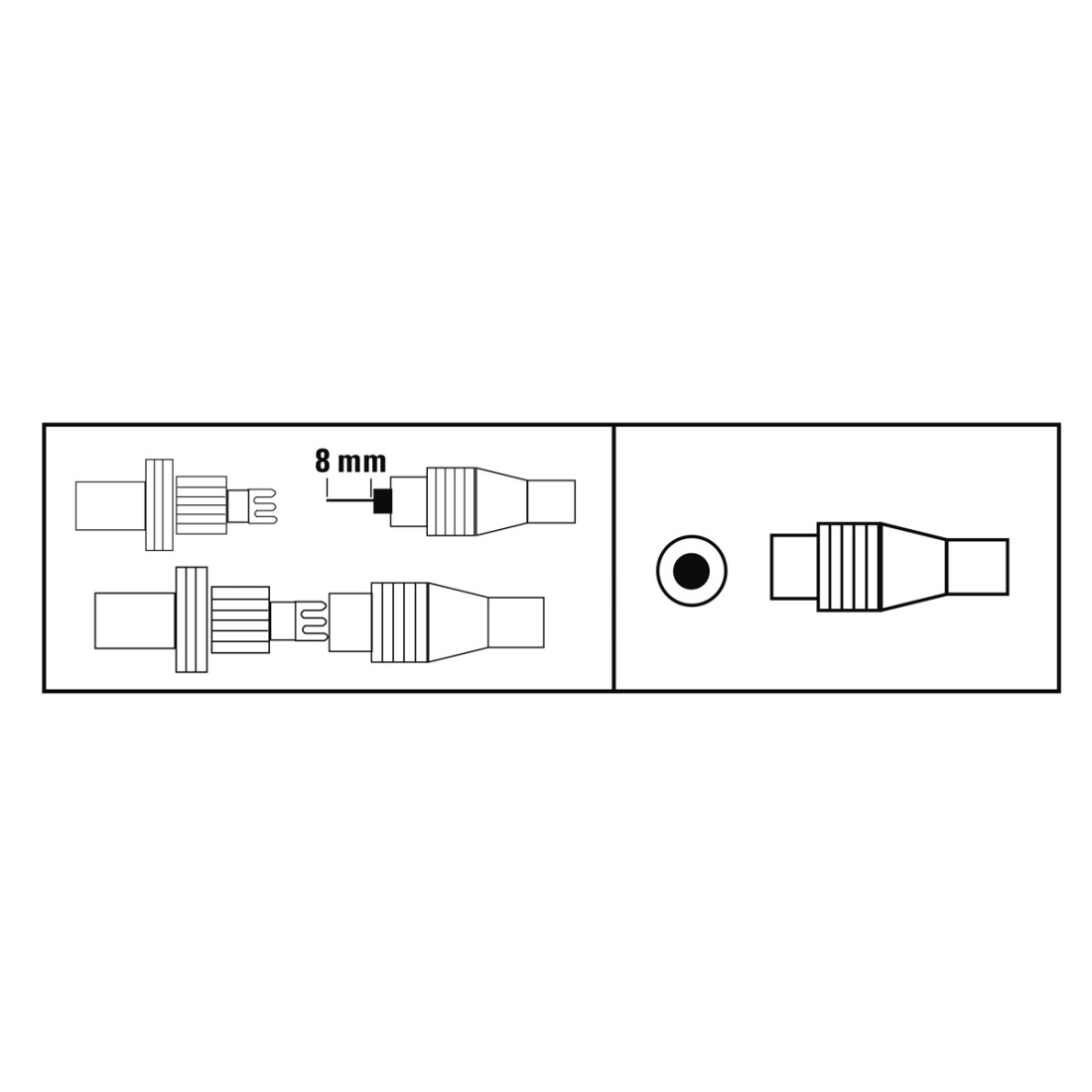 Diagramm von zwei Anschlüssen mit einer 8-mm-Messung.
