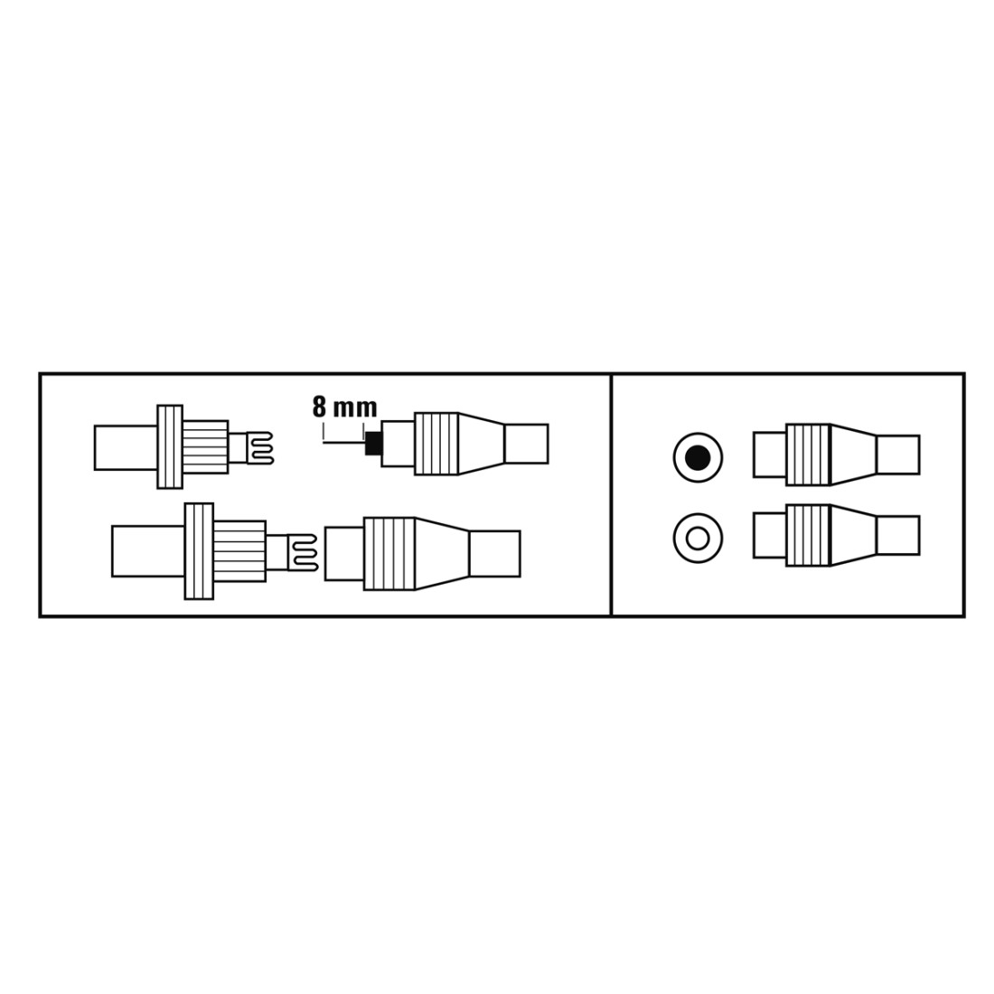 Diagramm von elektrischen Steckern, das Abmessungen und Konfigurationen zeigt.