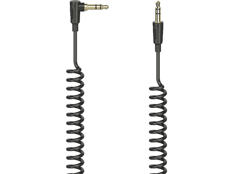 HAMA Flexi Slim, 3.5-mm-Klinken-Stecker 90° auf 3.5-mm-Klinken-Stecker, Spiralkabel, 0,75 m