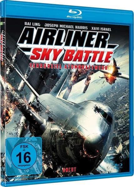 Blu-ray Disc des Films 'Airliner Skybattle' mit Actionszenen.