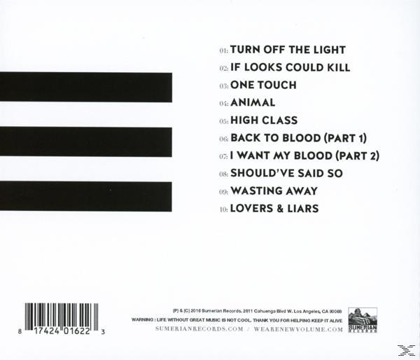 CD hátlapja számlistával, vonalkóddal és logóval. Fekete-fehér színséma.