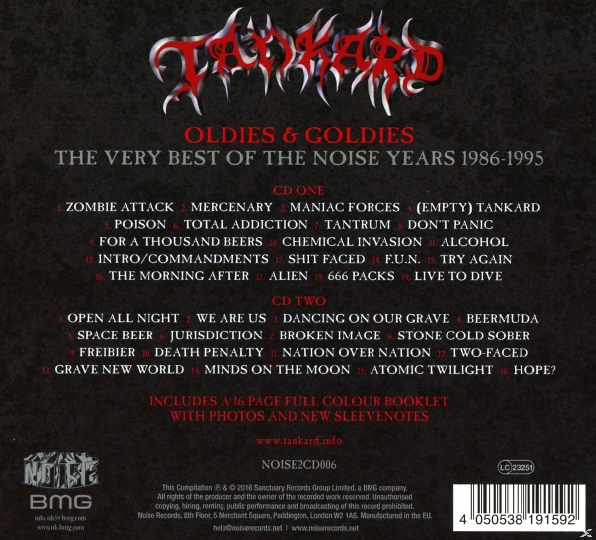 Tankard album borítója számlistával. 'Oldies & Goldies' című album fekete háttérrel.