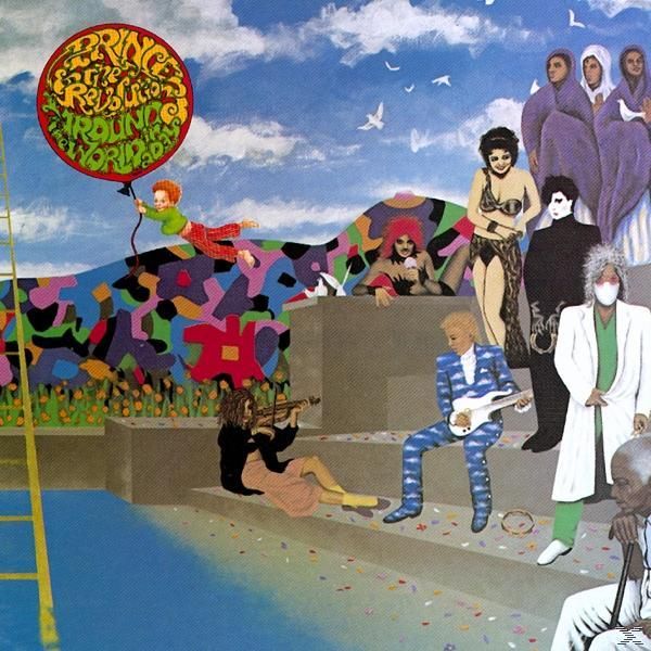 Album cover art featuring a colorful scene with musicians and figures against a blue sky.