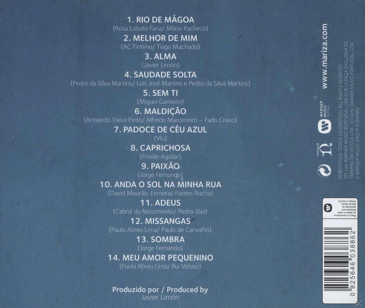 A Mariza album hátulja, a számok listája és a stáblista, vonalkód.