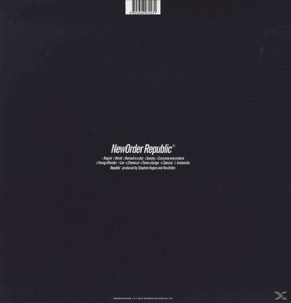 Egy New Order album hátlapja, fekete háttérrel és fehér szöveggel.