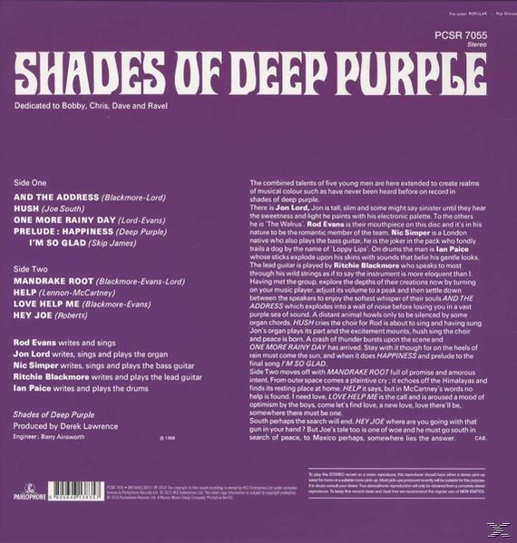 Album borító szöveggel és dal listával. Shades of Deep Purple.