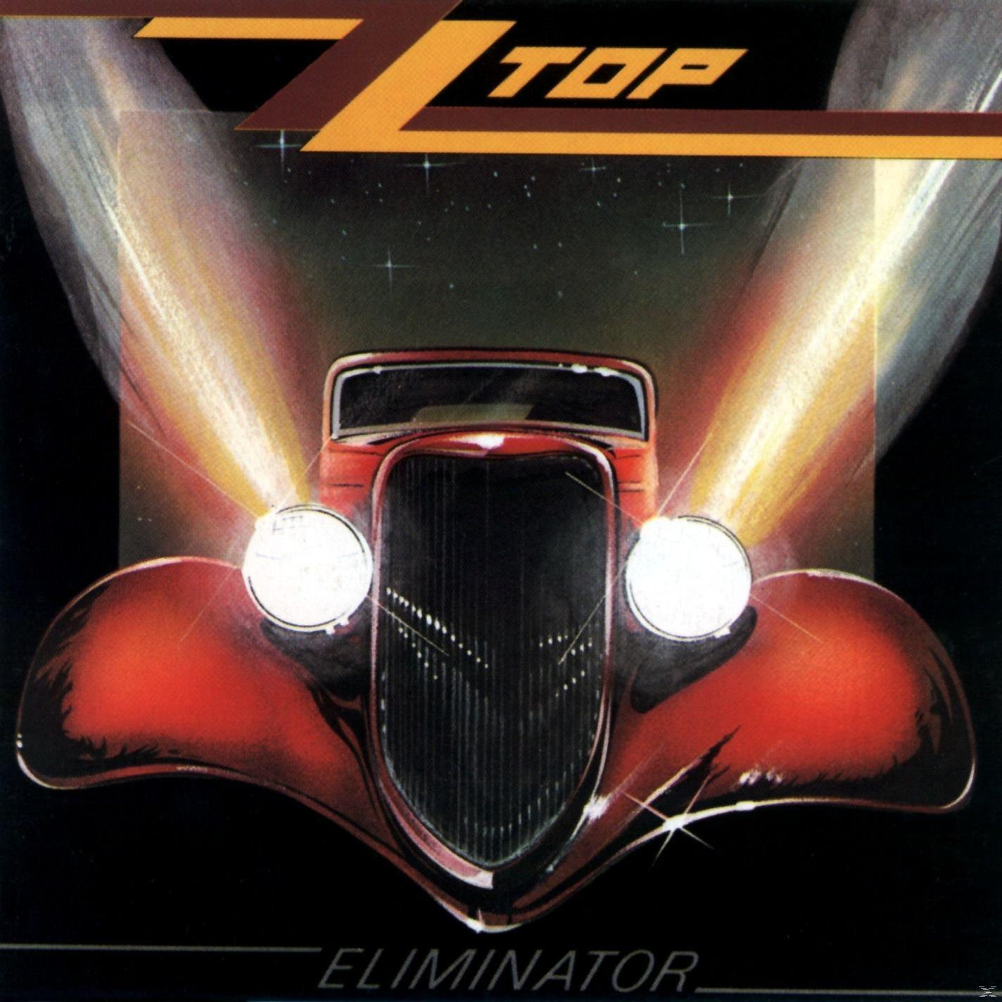 Albumcover: Rotes Auto mit hellen Scheinwerfern. Text: ZZ TOP, Eliminator.