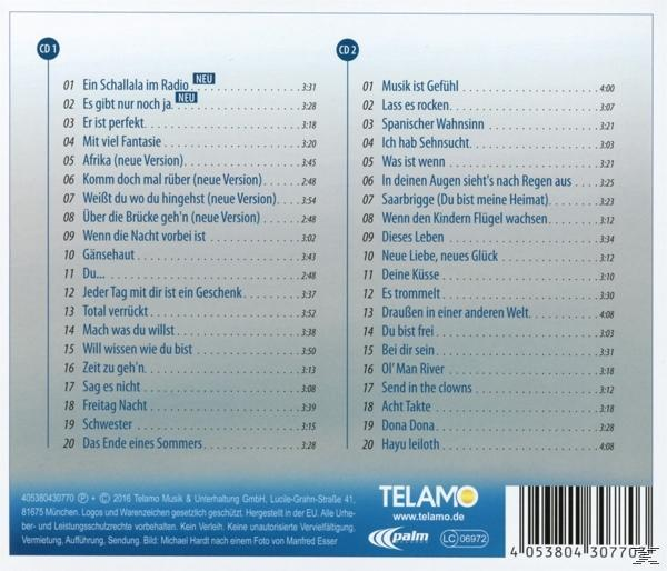 Rückseite einer CD mit zwei Titellisten. Die CD-Hülle ist blau und weiß mit dem Telamo-Logo.