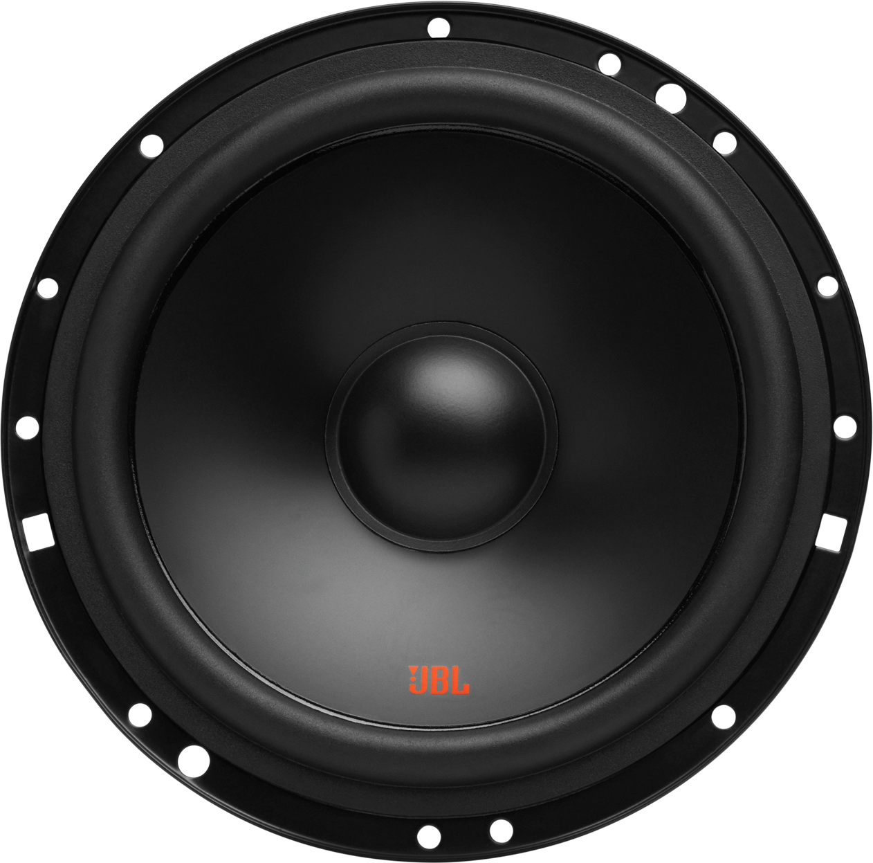 Haut-parleur JBL, noir, logo JBL orange au centre.
