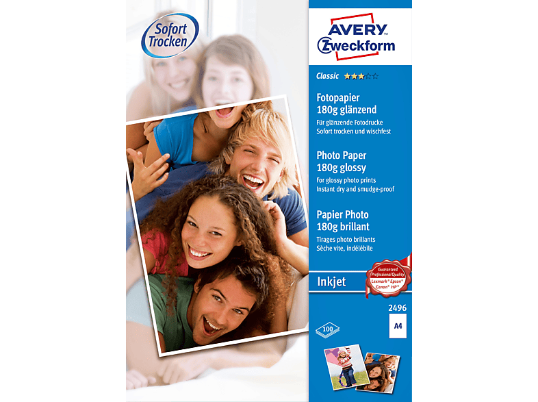 AVERY ZWECKFORM 2496 Classic Inkjet Fotopapier 210 x 297 mm 210 x 297 mm A4 100 Blatt