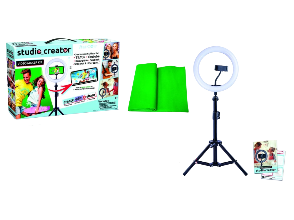 Aro de luz + Soporte - Studio Creator Video Maker Kit, Para niños, Con Pantalla croma, Multicolor