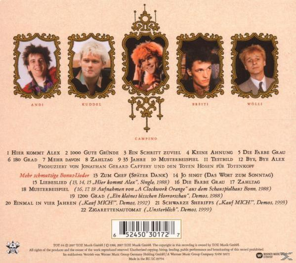 CD-Cover mit fünf Bandmitgliedern in Rahmen. Text unten mit Titelliste und Copyright-Informationen.