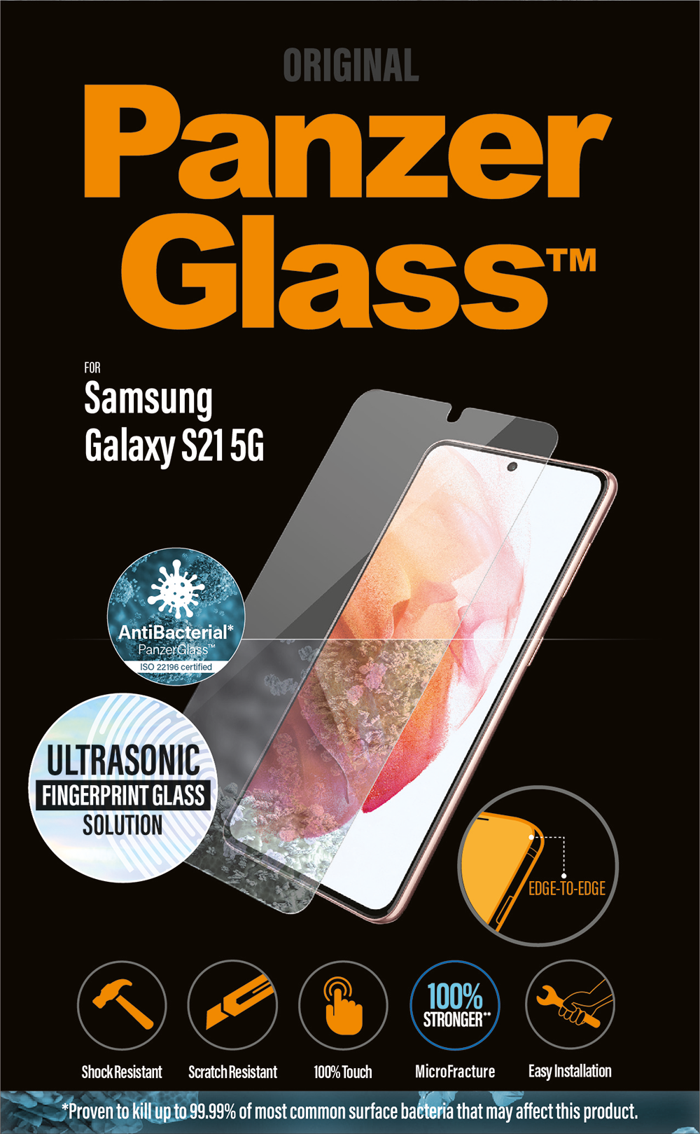PANZERGLASS Antibacteriële Clear Case Friendly met Ultrasonische Vingerafdruktechnologie voor Samsung Galaxy S21 5G